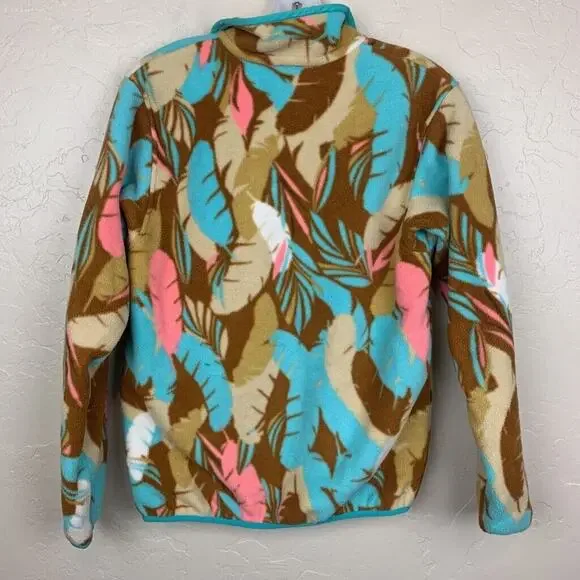 Patagonia Synchilla Fleece Womens Small Blue Tan Feather Dance Snap Close - Picture 2 of 7